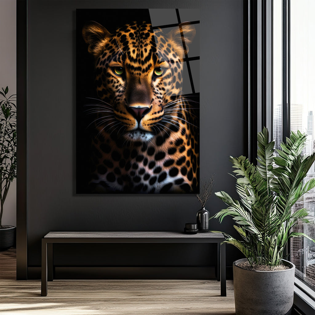 Vahşi Asalet: Yeşil Gözlü Leopar Cam Tablo