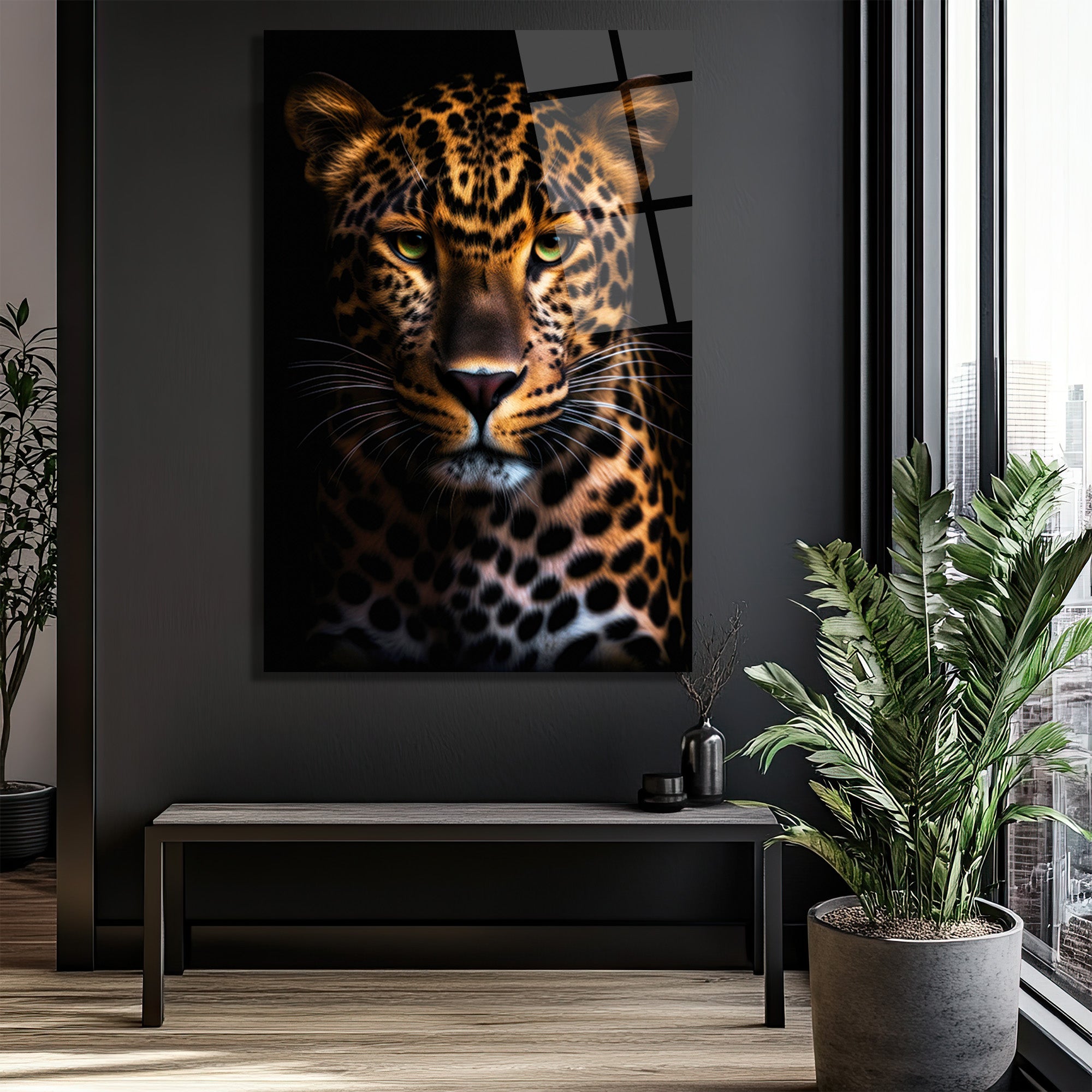 Vahşi Asalet: Yeşil Gözlü Leopar Cam Tablo
