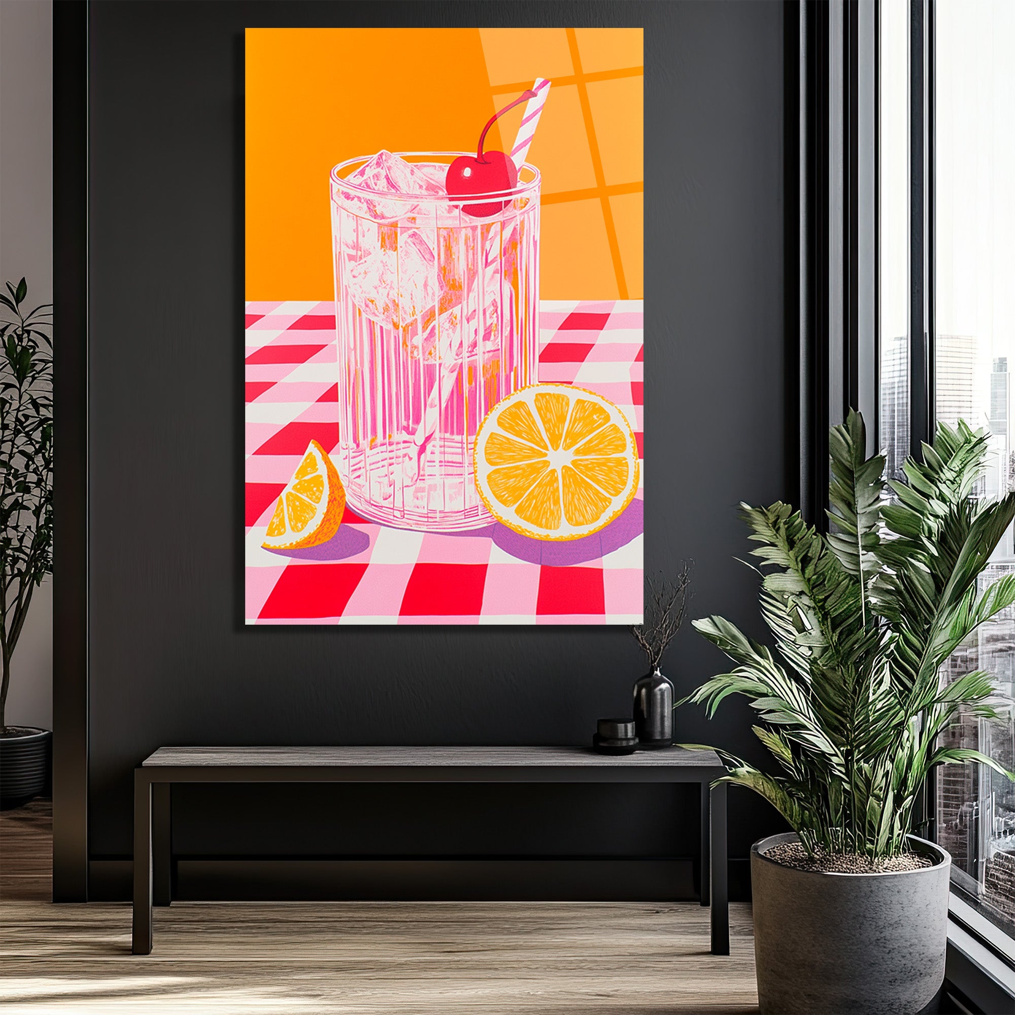 Yaz Kokteyli Pop Art Cam Tablo - Canlı Renklerle Mekanınıza Ferahlık Katın