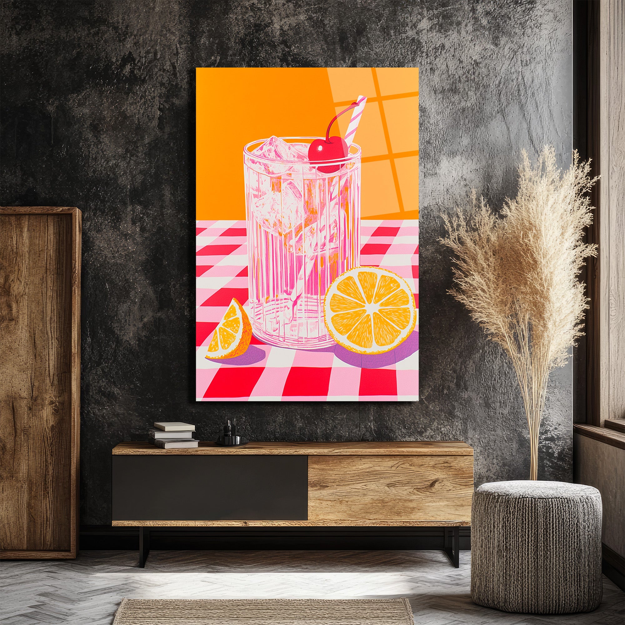 Yaz Kokteyli Pop Art Cam Tablo - Canlı Renklerle Mekanınıza Ferahlık Katın