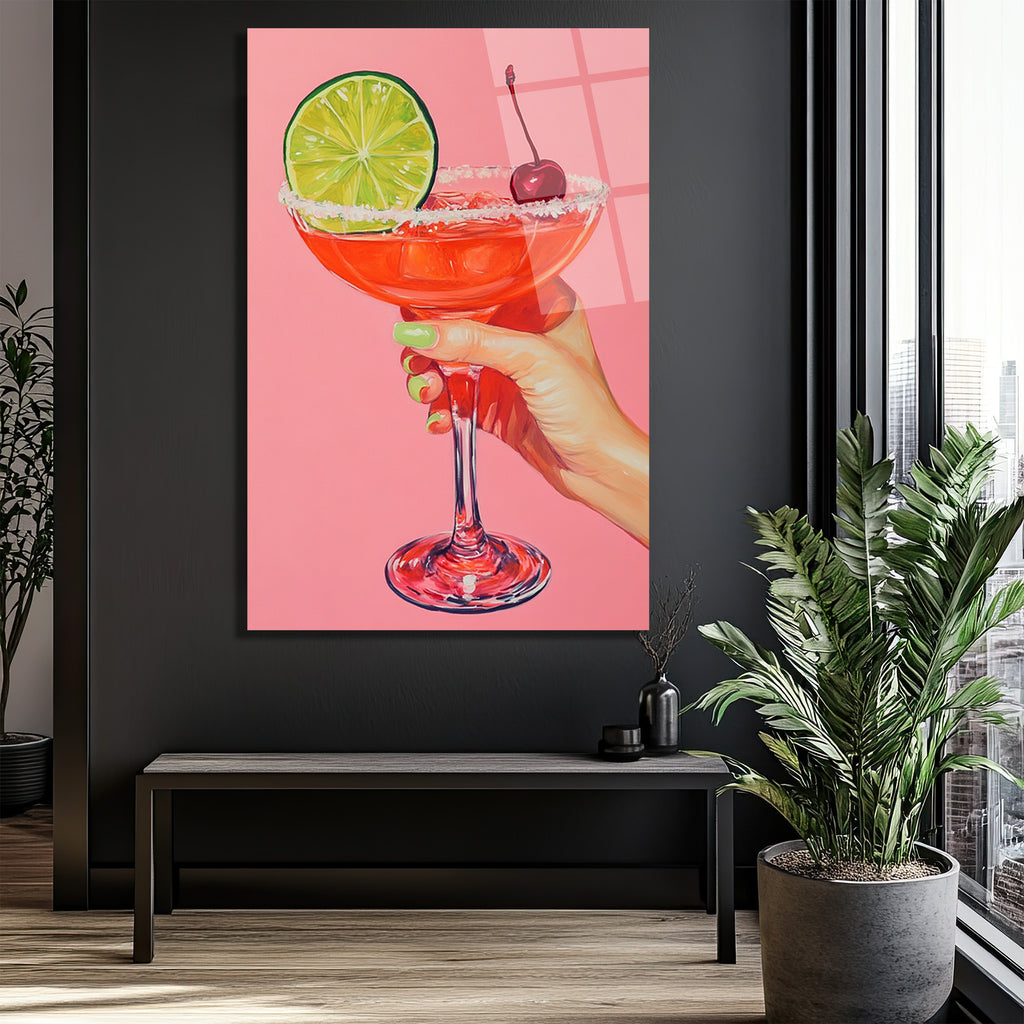 Yaz Esintisi: Canlı Kokteyl ve Limon Dilimi Modern Cam Tablo