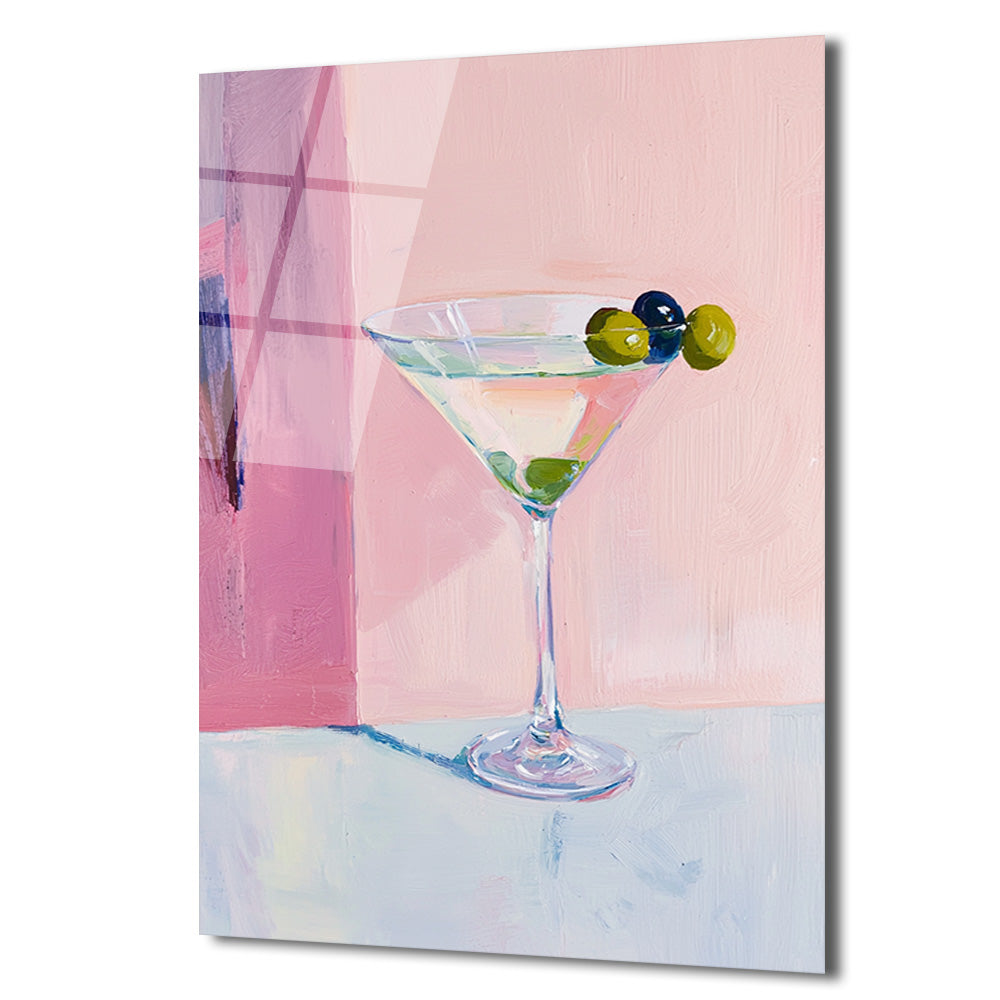 Pembe Tonlarda Martini Kadehi Modern Cam Tablo
