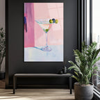Pembe Tonlarda Martini Kadehi Modern Cam Tablo
