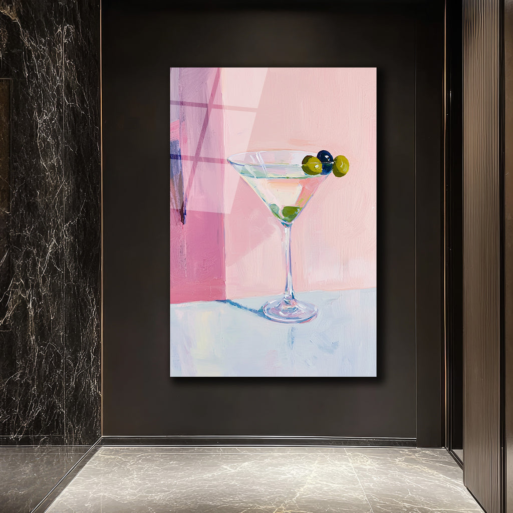 Pembe Tonlarda Martini Kadehi Modern Cam Tablo