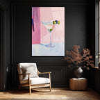 Pembe Tonlarda Martini Kadehi Modern Cam Tablo