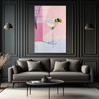 Pembe Tonlarda Martini Kadehi Modern Cam Tablo