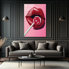 Çekici Dudaklar ve Lolipop Pop Art Cam Tablo