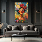 Frida Kahlo Çiçekli Taçlı Portre Cam Tablo