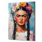 Frida Kahlo Çiçekli Taç Portresi Cam Tablo