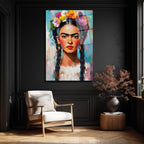 Frida Kahlo Çiçekli Taç Portresi Cam Tablo