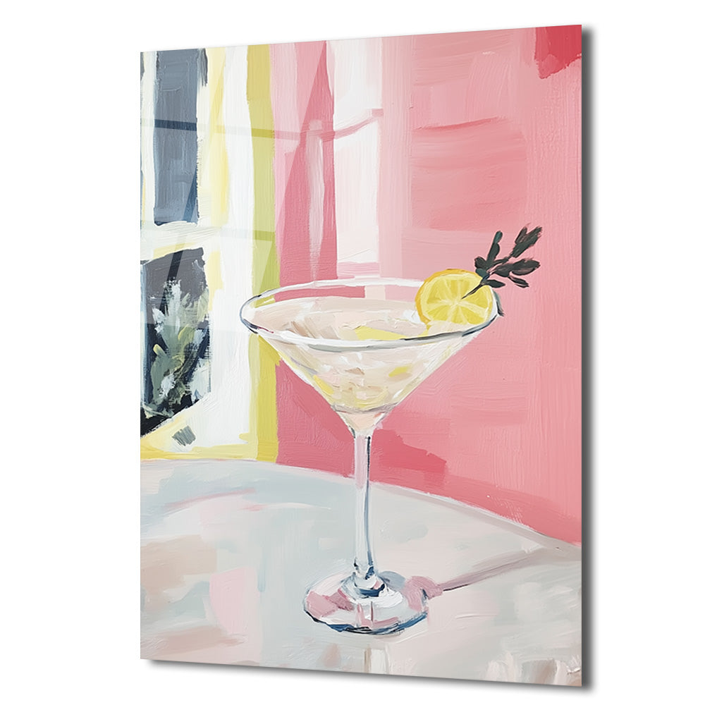 Modern Martini Sanatı Cam Tablo - Pembe ve Limon Ferahlığı