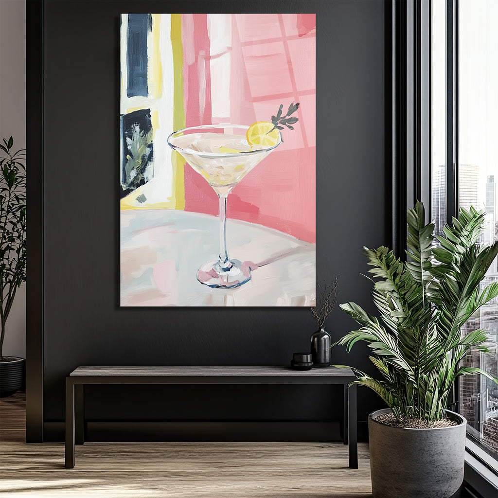Modern Martini Sanatı Cam Tablo - Pembe ve Limon Ferahlığı