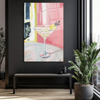 Modern Martini Sanatı Cam Tablo - Pembe ve Limon Ferahlığı