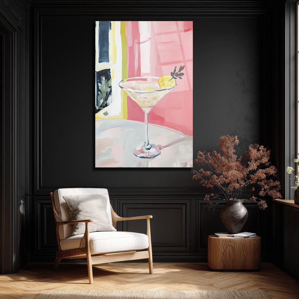 Modern Martini Sanatı Cam Tablo - Pembe ve Limon Ferahlığı