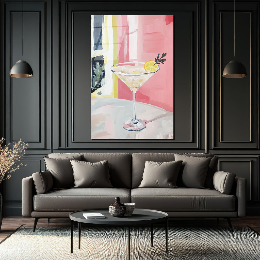 Modern Martini Sanatı Cam Tablo - Pembe ve Limon Ferahlığı