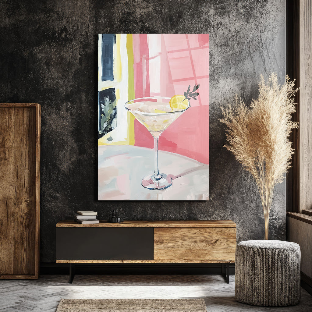 Modern Martini Sanatı Cam Tablo - Pembe ve Limon Ferahlığı