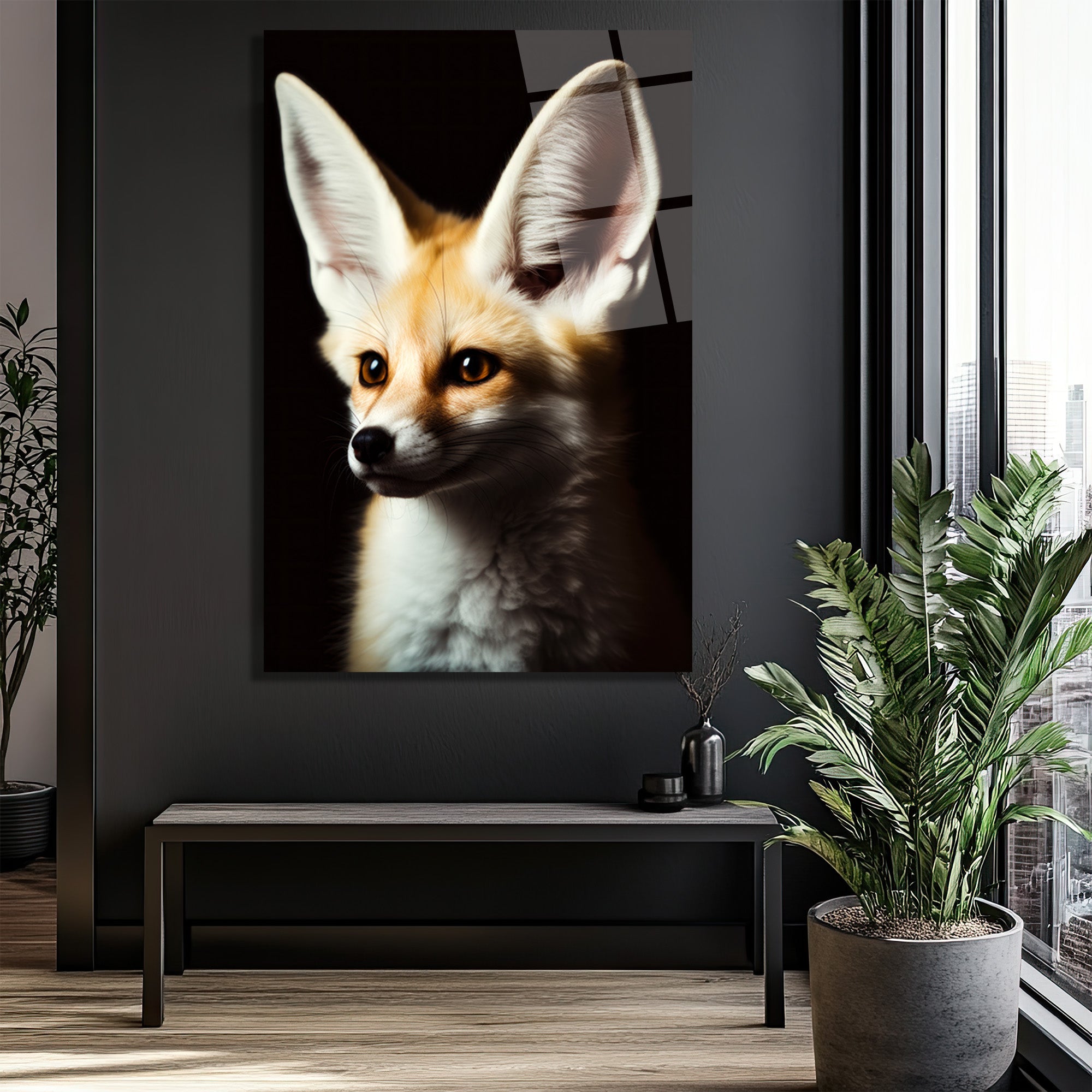 Gizemli Çöl Tilkisi Fennec Cam Tablo: Evine Vahşi Zarafet Kat!