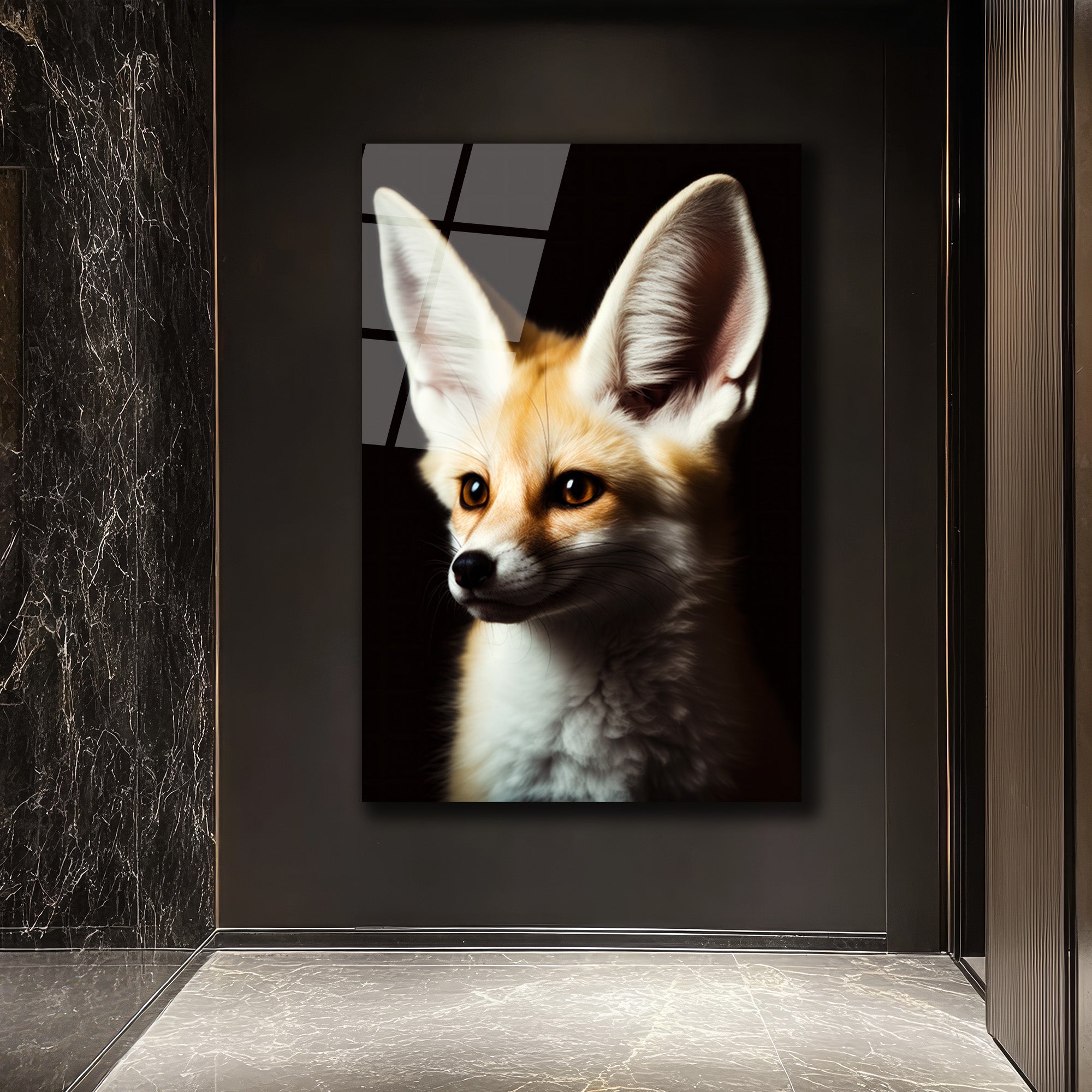 Gizemli Çöl Tilkisi Fennec Cam Tablo: Evine Vahşi Zarafet Kat!