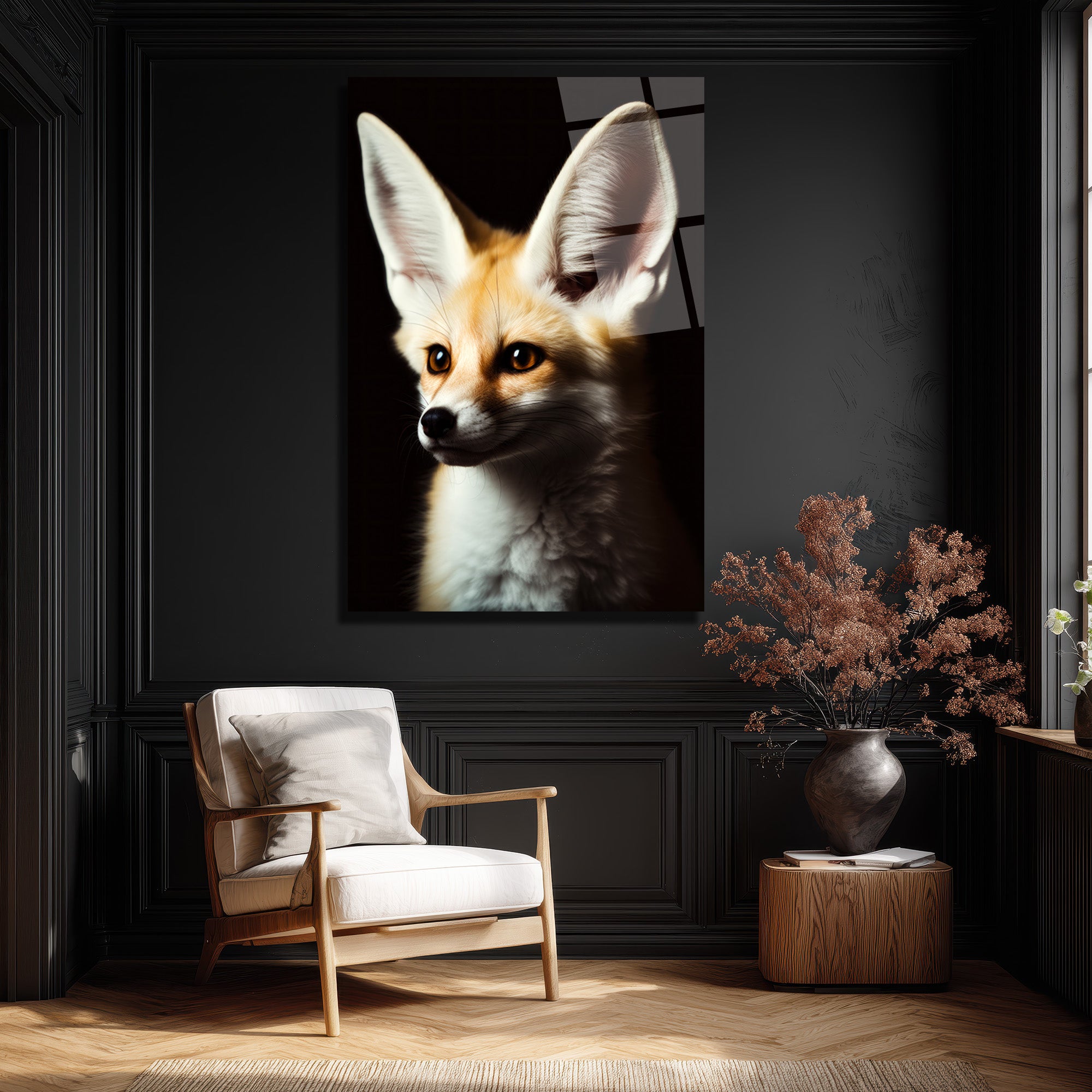 Gizemli Çöl Tilkisi Fennec Cam Tablo: Evine Vahşi Zarafet Kat!