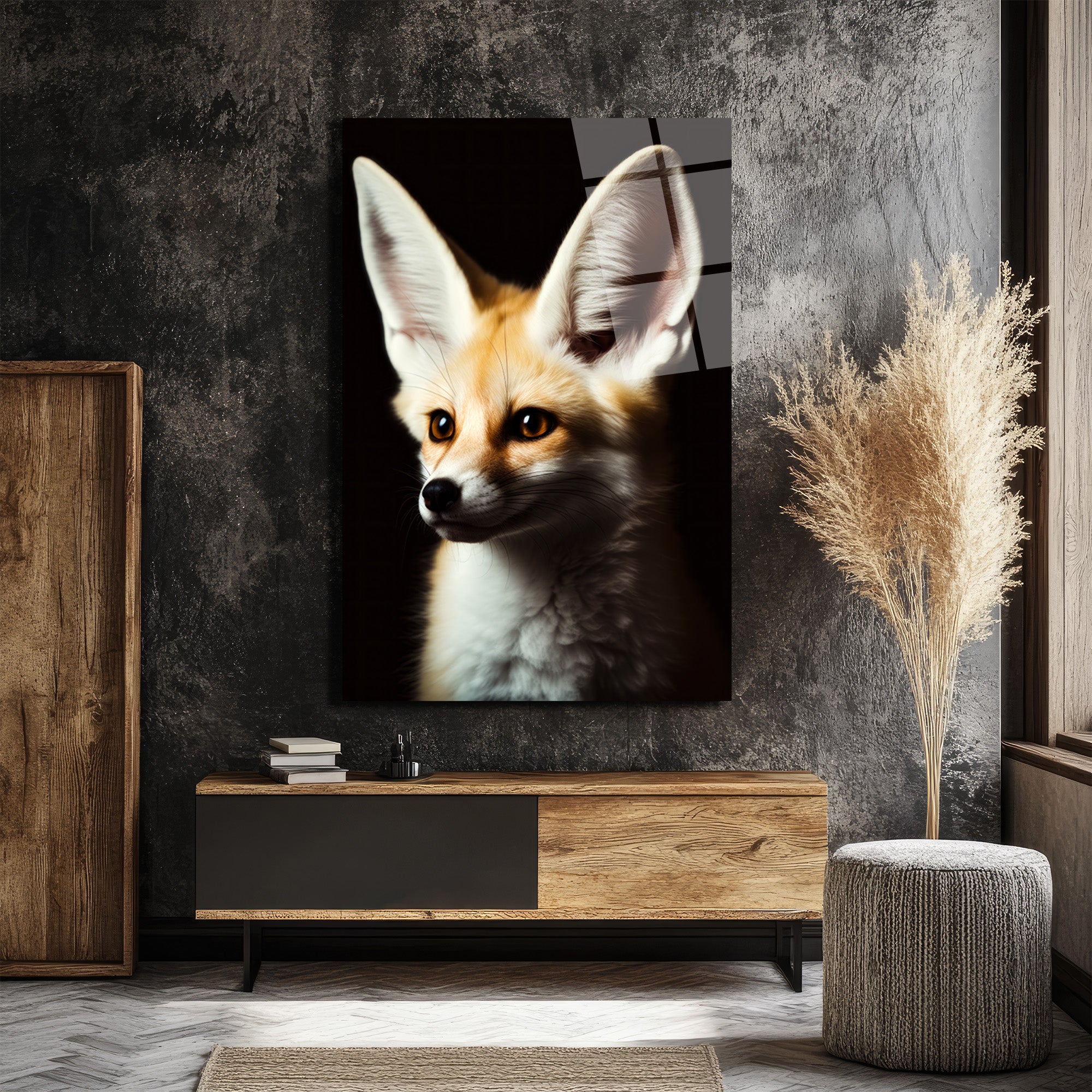 Gizemli Çöl Tilkisi Fennec Cam Tablo: Evine Vahşi Zarafet Kat!