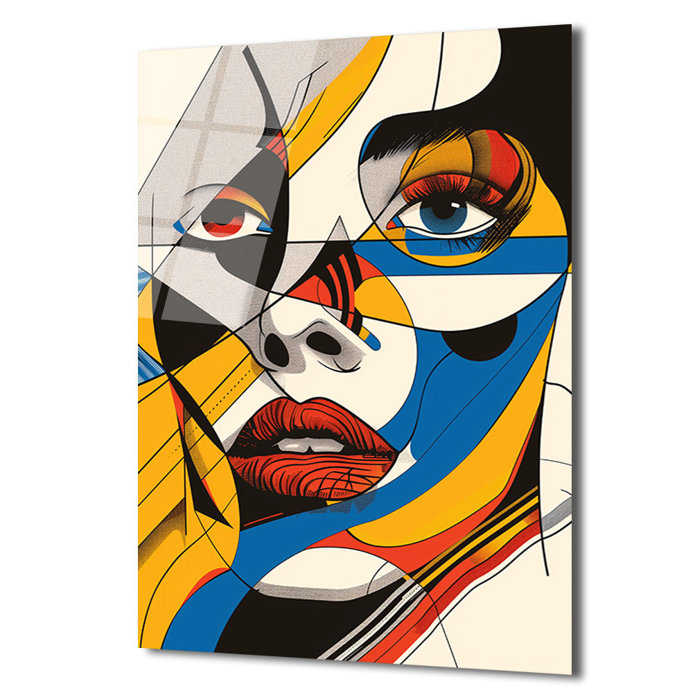 Dinamik Renklerle Pop Art Kadın Portre Cam Tablo