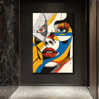 Dinamik Renklerle Pop Art Kadın Portre Cam Tablo
