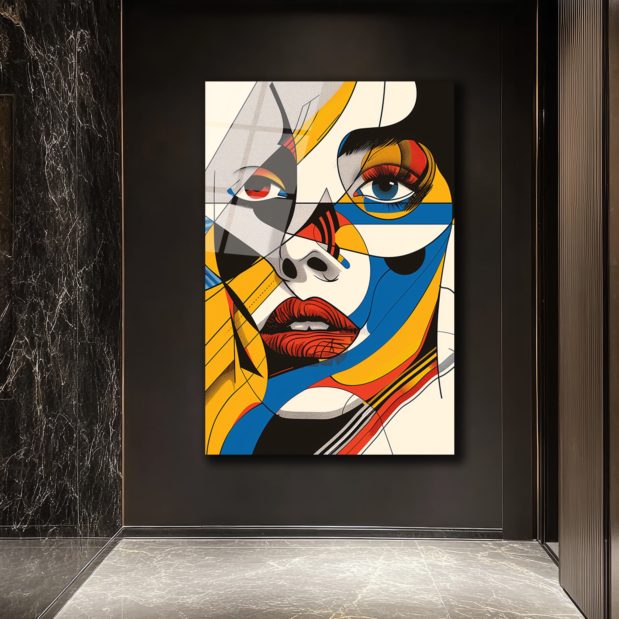 Dinamik Renklerle Pop Art Kadın Portre Cam Tablo