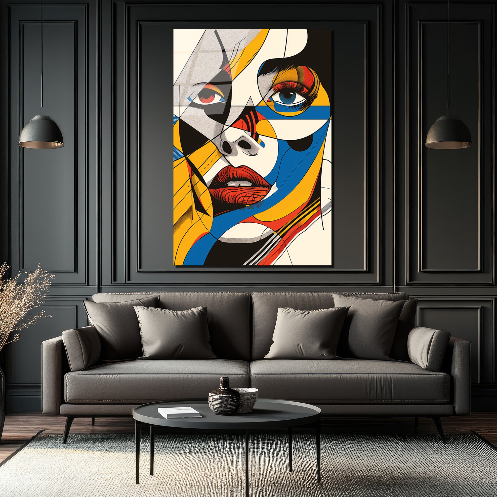 Dinamik Renklerle Pop Art Kadın Portre Cam Tablo