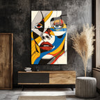 Dinamik Renklerle Pop Art Kadın Portre Cam Tablo