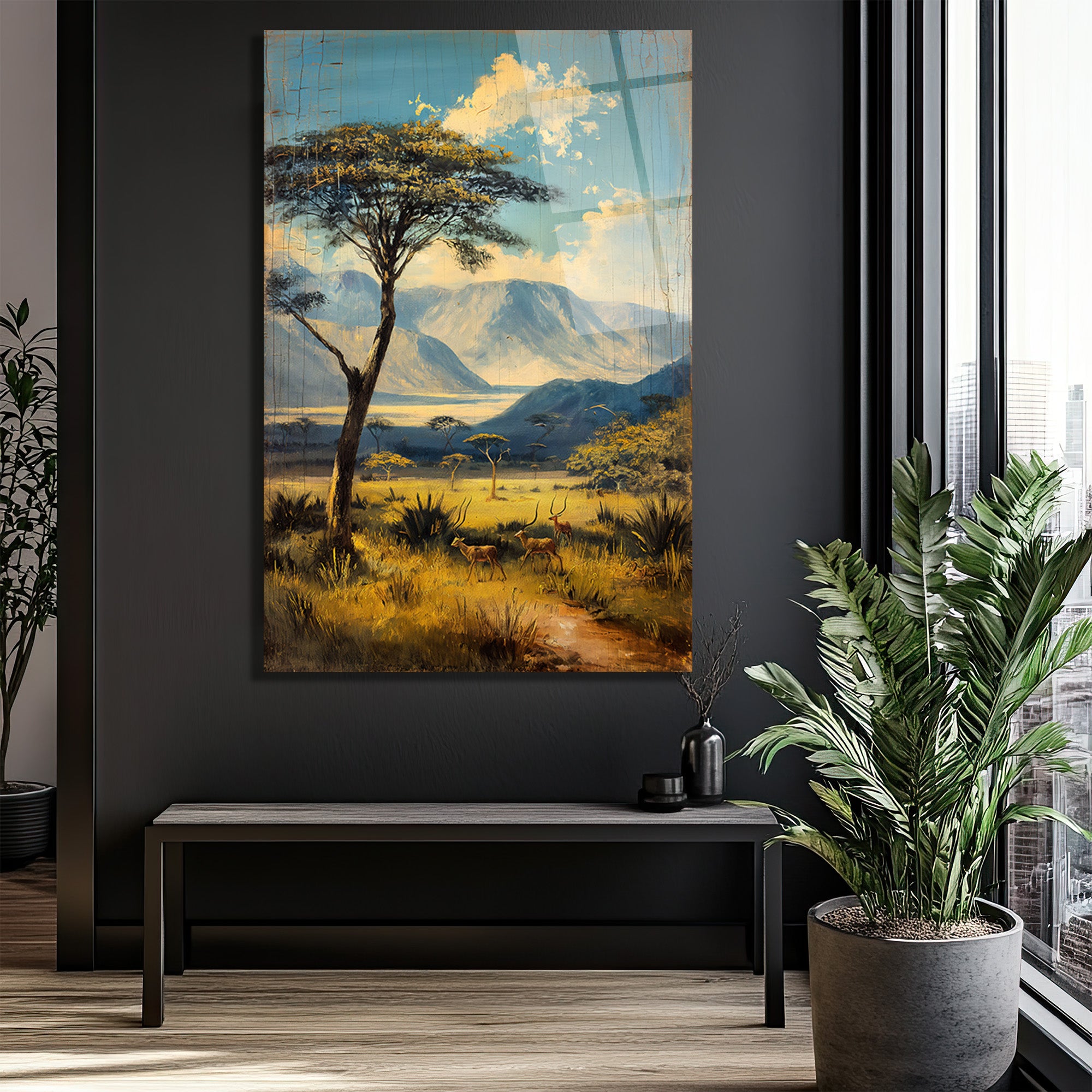 Afrika Savanası Vahşi Yaşamı Cam Tablo