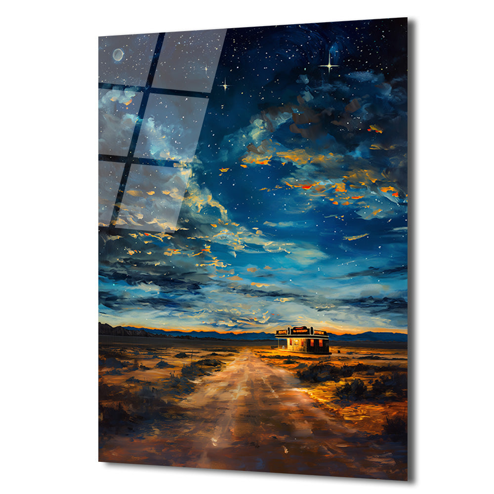 Yıldızlar Altında Çöl Gecesi Cam Tablo - Route 66 Ruhu