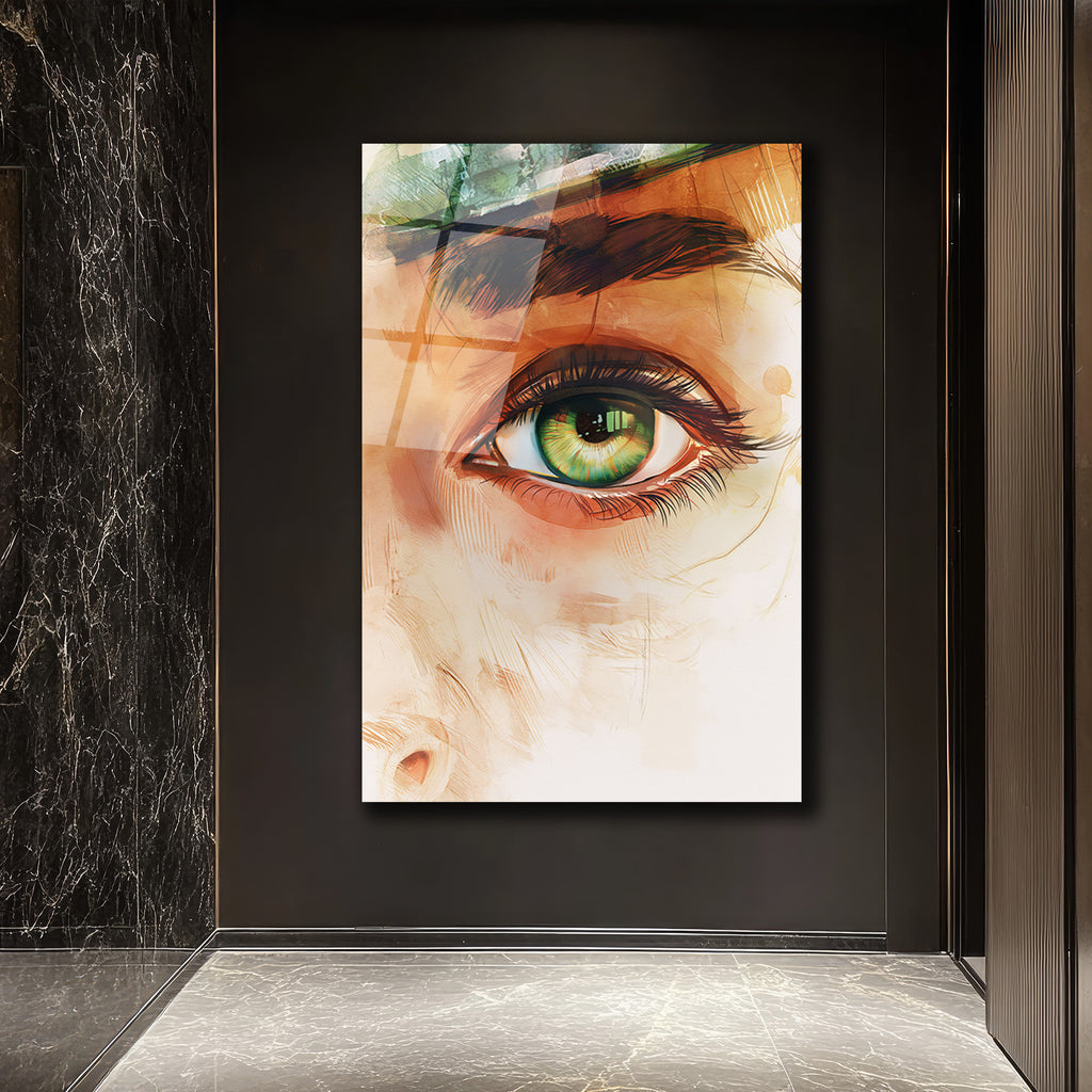 Yeşil Gözün Büyüsü: Modern Sanat Temalı Cam Tablo