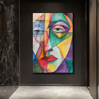 Soyut Kübik Yüz Cam Tablo - Canlı Renklerle Modern Sanat
