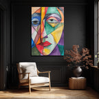 Soyut Kübik Yüz Cam Tablo - Canlı Renklerle Modern Sanat