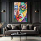Soyut Kübik Yüz Cam Tablo - Canlı Renklerle Modern Sanat