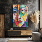 Soyut Kübik Yüz Cam Tablo - Canlı Renklerle Modern Sanat