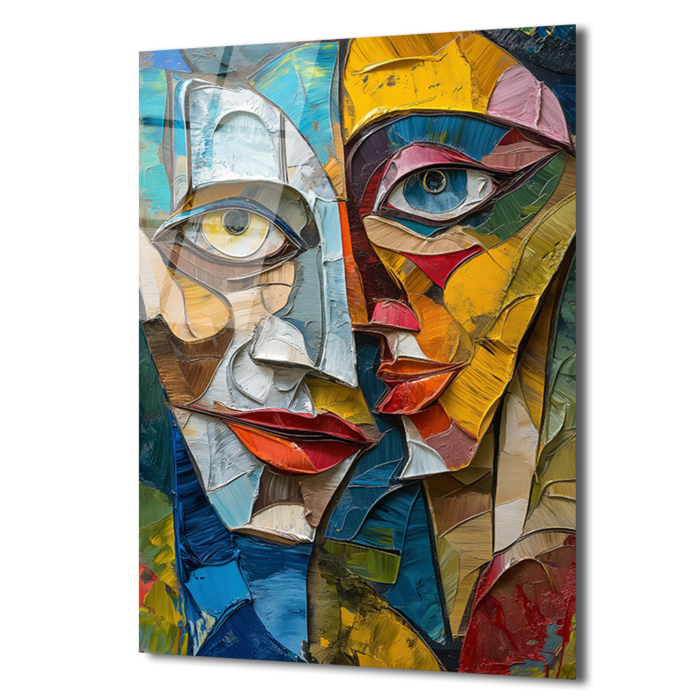 Soyut Yüzler Kübist Modern Cam Tablo - Glazella Sanat Koleksiyonu