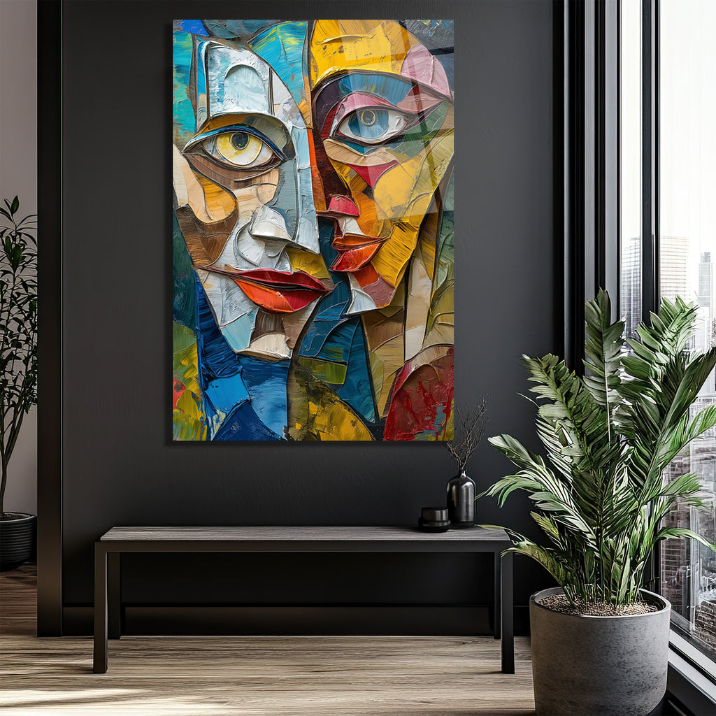 Soyut Yüzler Kübist Modern Cam Tablo - Glazella Sanat Koleksiyonu