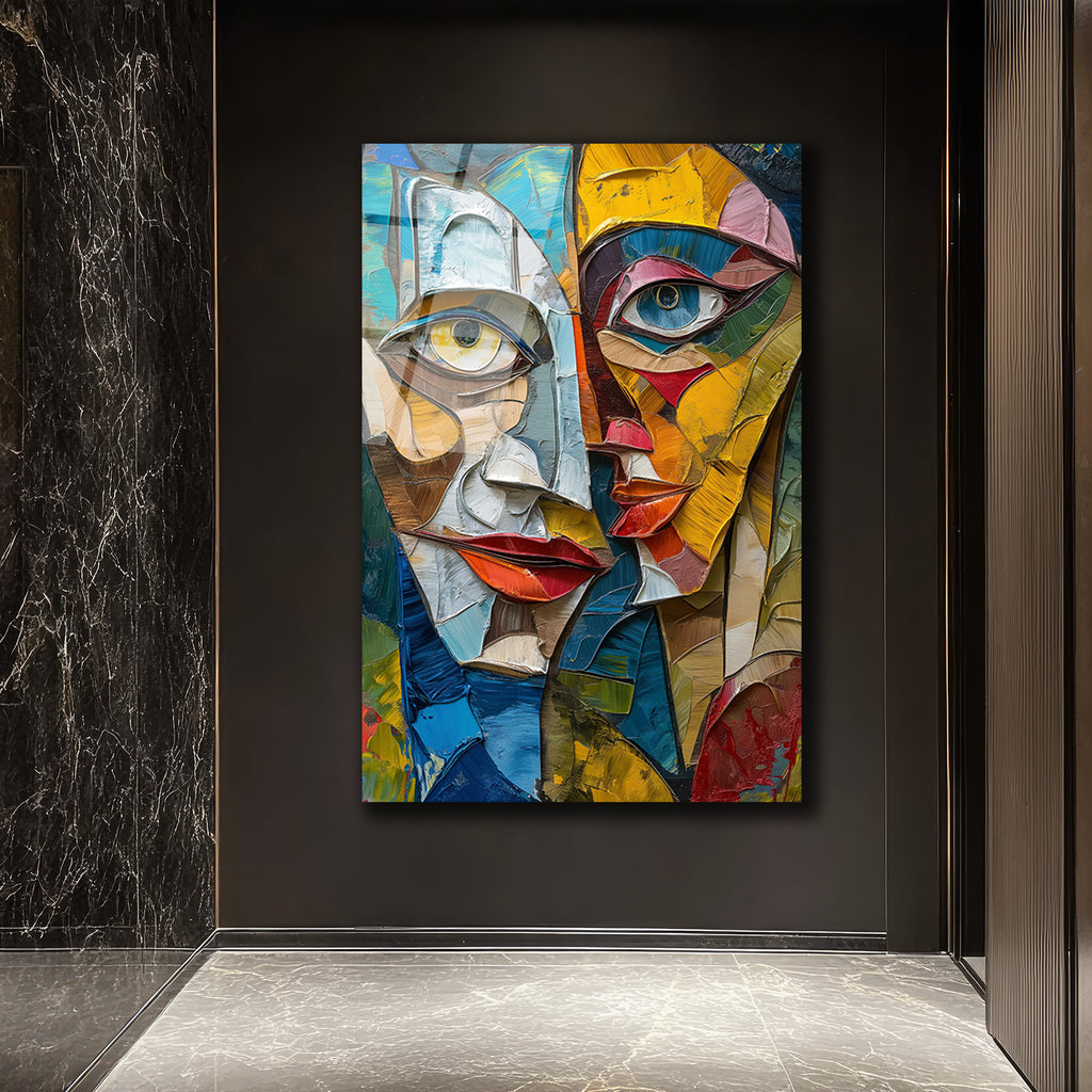 Soyut Yüzler Kübist Modern Cam Tablo - Glazella Sanat Koleksiyonu