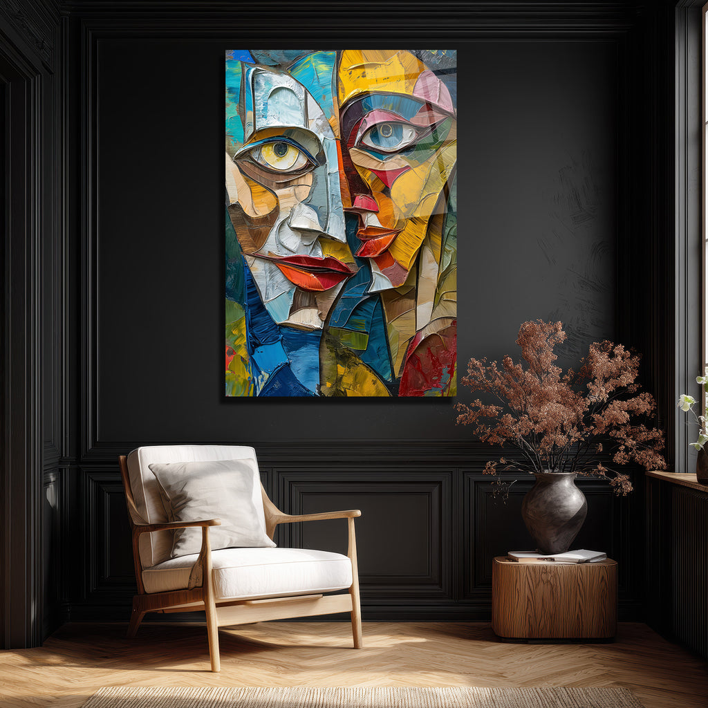 Soyut Yüzler Kübist Modern Cam Tablo - Glazella Sanat Koleksiyonu