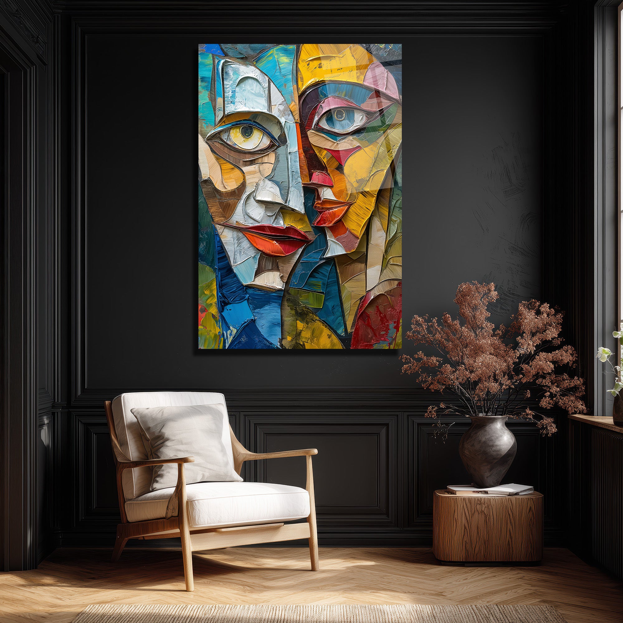 Soyut Yüzler Kübist Modern Cam Tablo - Glazella Sanat Koleksiyonu