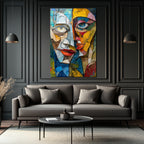 Soyut Yüzler Kübist Modern Cam Tablo - Glazella Sanat Koleksiyonu