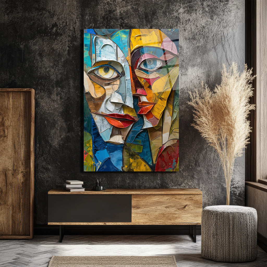 Soyut Yüzler Kübist Modern Cam Tablo - Glazella Sanat Koleksiyonu