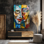Soyut Yüzler Kübist Modern Cam Tablo - Glazella Sanat Koleksiyonu
