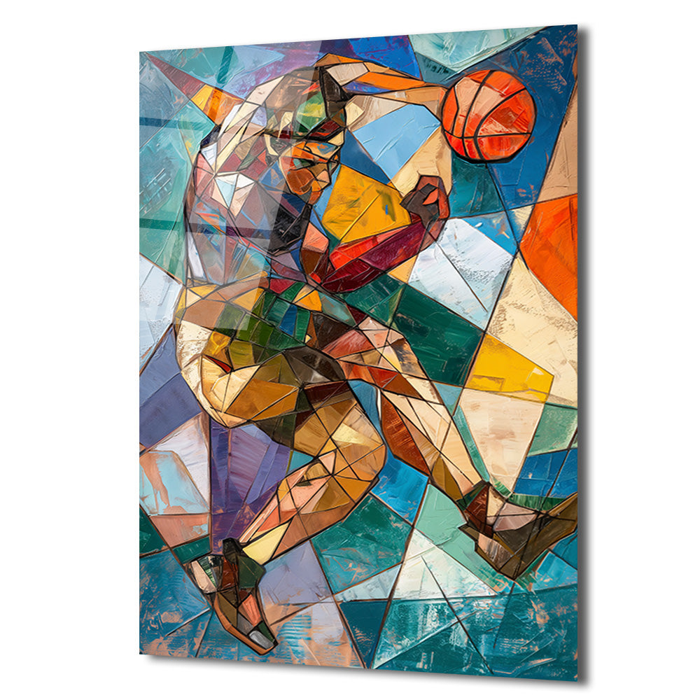 Kübist Basketbolcu Enerjisi Cam Tablo