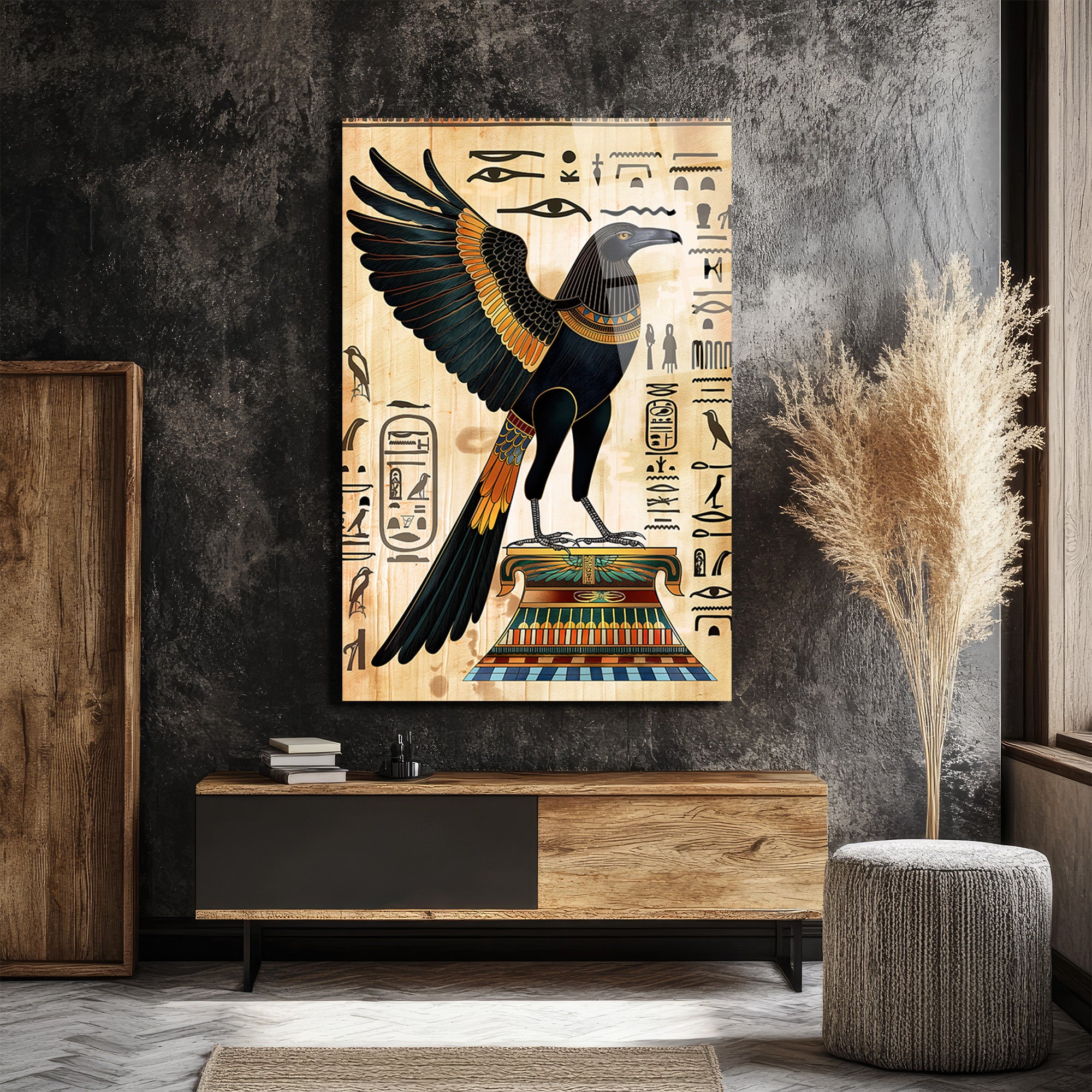 Mistik Mısır Tanrısı Horus Cam Tablo