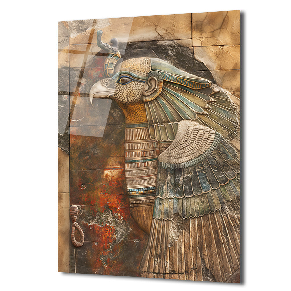 Horus'un Kudreti: Antik Mısır Sanatı Cam Tablo