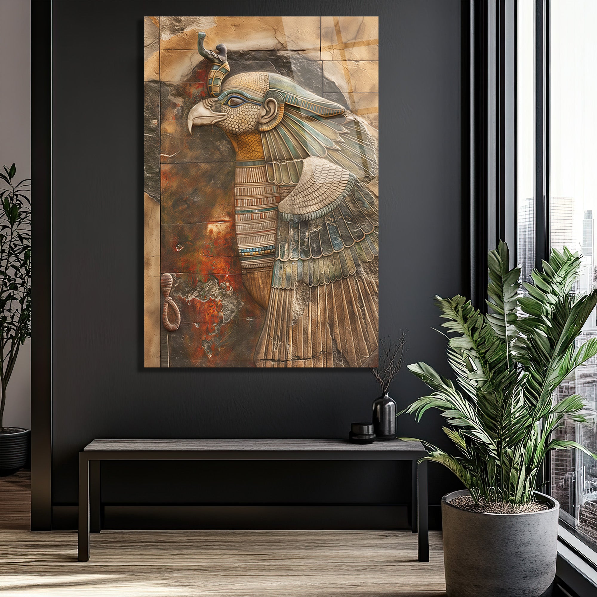 Horus'un Kudreti: Antik Mısır Sanatı Cam Tablo