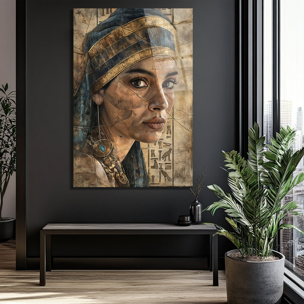 Gizemli Mısır Kraliçesi Portresi Cam Tablo