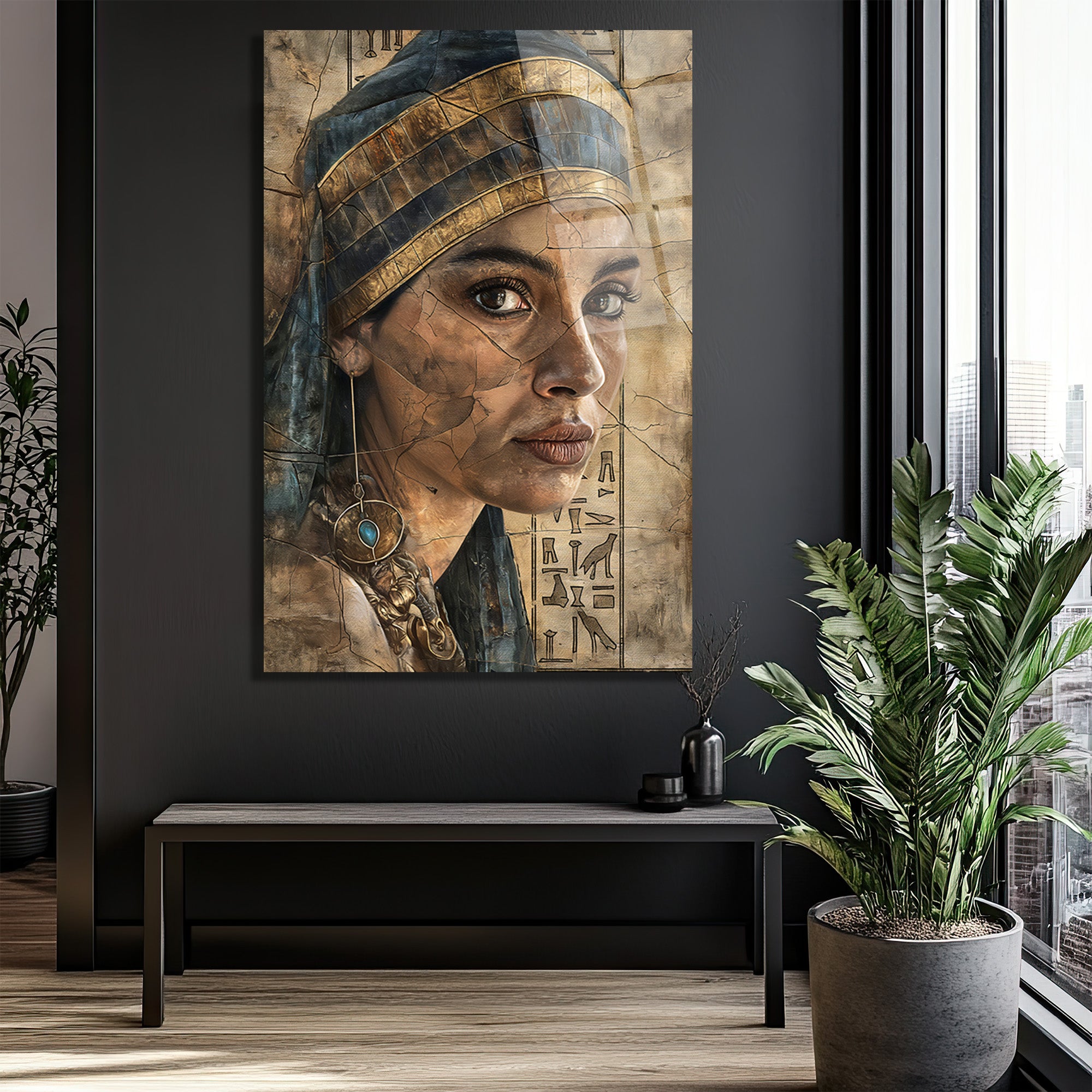 Gizemli Mısır Kraliçesi Portresi Cam Tablo